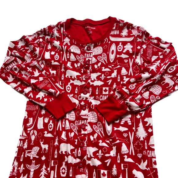 Little Blue House Long Johns Pajamas One Piece Sz L Oh Canada Red White Cotton - Picture 2 of 7